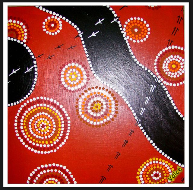 tableau aborigene, trace kangourous, australie peinture, meu, symbole