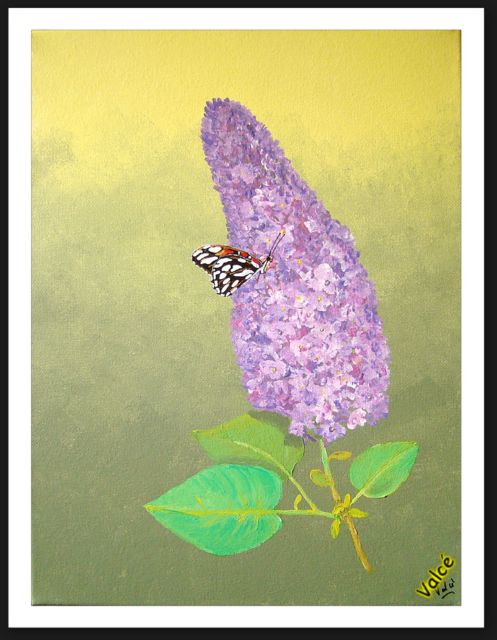 papillon, lilas, mauve, acrylique, peinture fleur